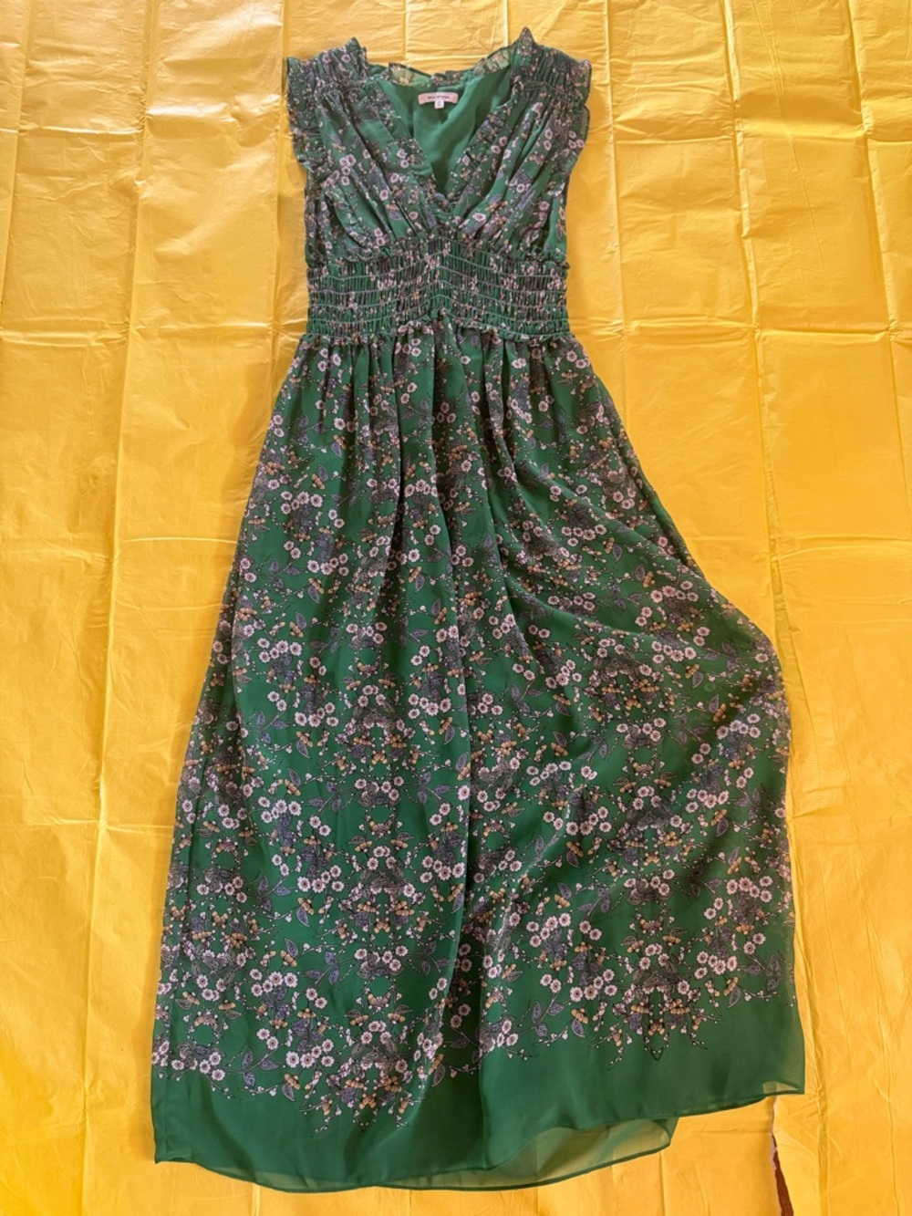 Max Studio Green Floral Maxi Dress with Smocked Waist